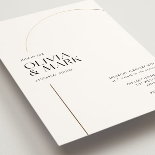 This is a snow rehearsal dinner invitations with foil pressed by Pati Cascino called the arch printing on signature in standard