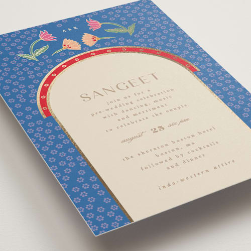 This is a sindoor foil stamped wedding invitations with foil pressed by Creo Study called indian garden printing on signature in standard