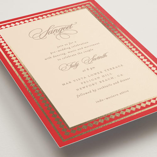 This is a carnation foil stamped wedding invitations with foil pressed by Creo Study called mandapam printing on signature in standard