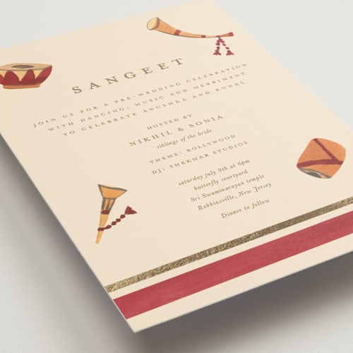 This is a honey foil stamped wedding invitations with foil pressed by Teju Reval called indian elephant printing on signature in standard