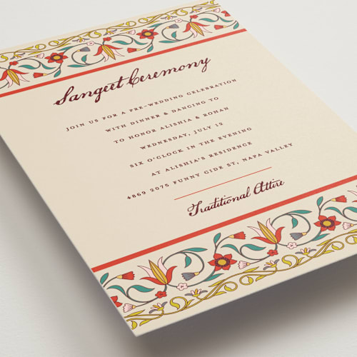 This is a ivory wedding invitations with standard by Sherley Ferreira called mughal gardens printing on signature in standard