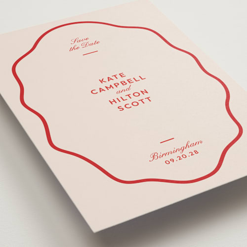 This is a cherry save the date with standard by Megan Davis called croquet printing on signature in standard