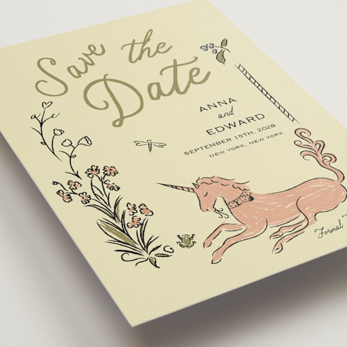 This is a moss save the date with standard by Helena Vitto called love rests in a garden printing on signature in standard