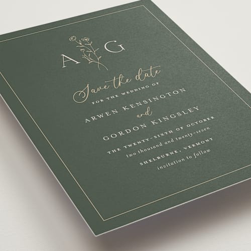 This is a juniper save the date with standard by chocomocacino called kouignette printing on signature in standard