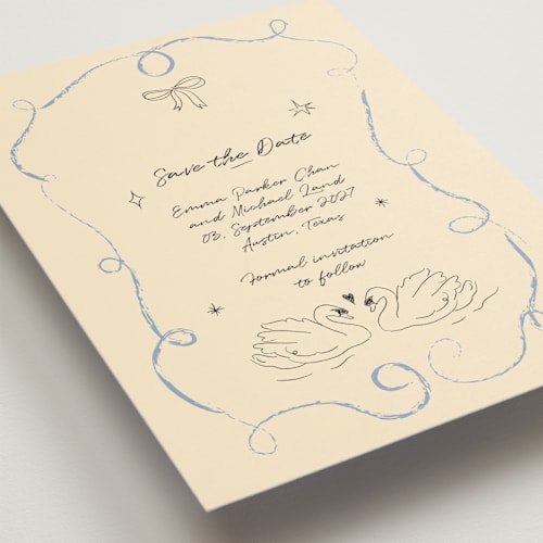 This is a dream save the date with standard by Helena Vitto called the swan printing on signature in standard