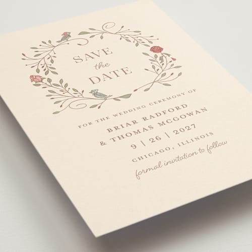 This is a autumn save the date with standard by Morgan Ramberg called disney storybook printing on signature in standard