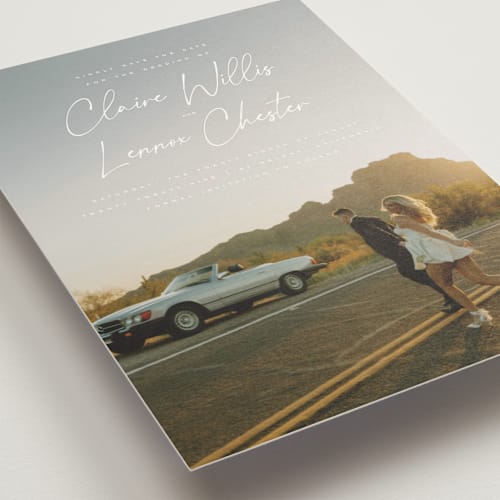 This is a chiffon save the date with standard by Orasie called full photo printing on signature in standard