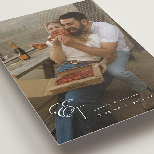 This is a quartz save the date with standard by Kristie Kern called whispered printing on signature in standard