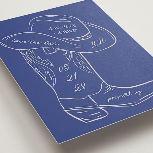 This is a marine save the date with standard by Jelena Vuletic called lariat printing on signature in standard