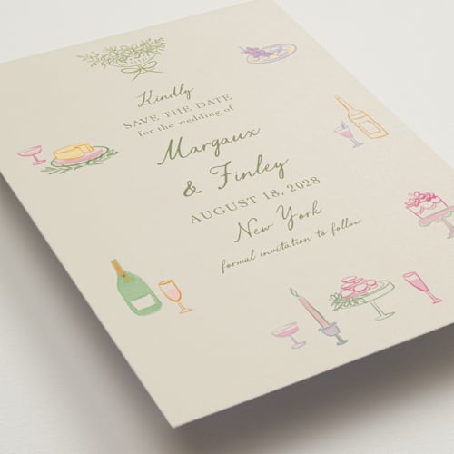 This is a olive save the date with standard by Elly called dining printing on signature in standard