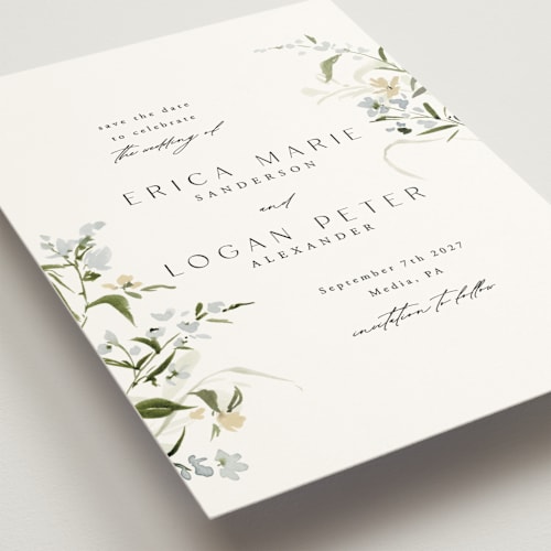 This is a lily save the date with standard by Everett Paper Goods called fleur printing on signature in standard