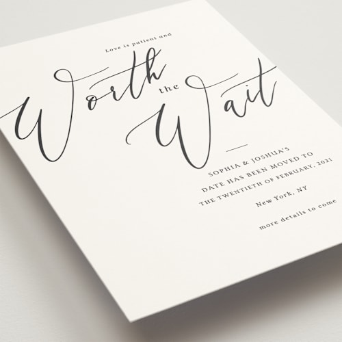 This is a snow save the date with standard by Griffinbell Paper Co. called crescendo printing on signature in standard