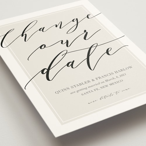 This is a golden cream save the date with standard by Kaydi Bishop called luxe cream printing on signature in standard
