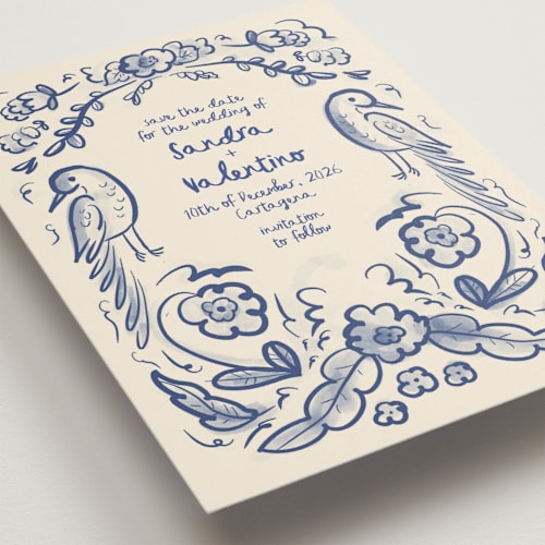 This is a marseille blue save the date with standard by Ani Somi called santa catalina printing on signature in standard
