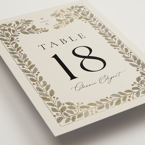 This is a fern table numbers with foil pressed by Jen Owens called vine wrap printing on doublethick in standard
