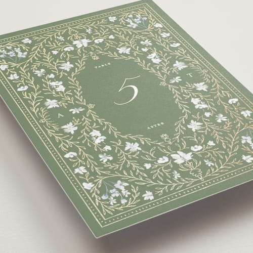 This is a morris table numbers with foil pressed by Claudia Orengo called victorian printing on doublethick in standard