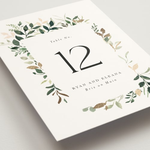 This is a greenery table numbers with foil pressed by Itsy Belle Studio called garden serenity printing on doublethick in standard