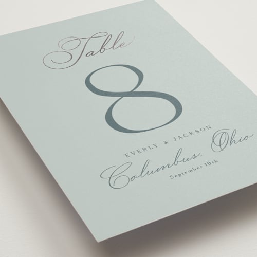This is a sea & sky table numbers with foil pressed by Kaydi Bishop called eternal printing on doublethick in standard