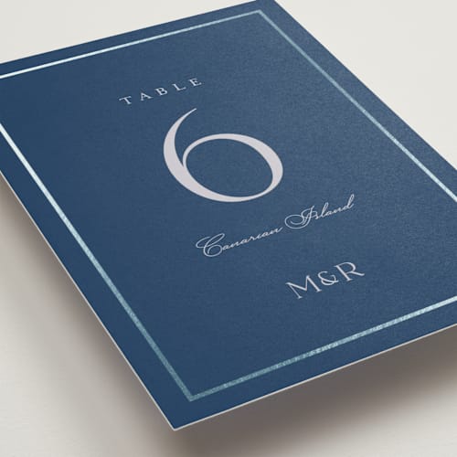 This is a deep sea table numbers with foil pressed by Lucrecia Caporale called timeless charm printing on doublethick in standard