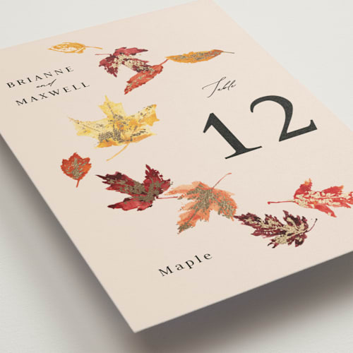 This is a autumn table numbers with foil pressed by Itsy Belle Studio called autumn leafs printing on doublethick in standard