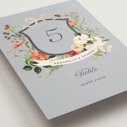 This is a something blue table numbers with foil pressed by Sarah Knight called fleur printing on doublethick in standard