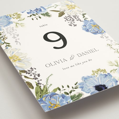 This is a azure table numbers with foil pressed by Susan Moyal called timeless blooms printing on doublethick in standard