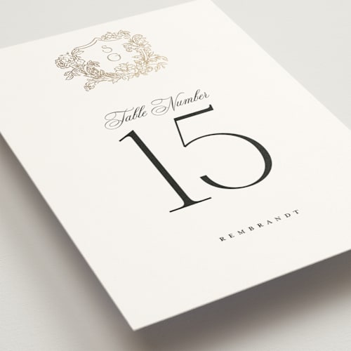 This is a pearl table numbers with foil pressed by Jenna Holcomb called rococo printing on doublethick in standard