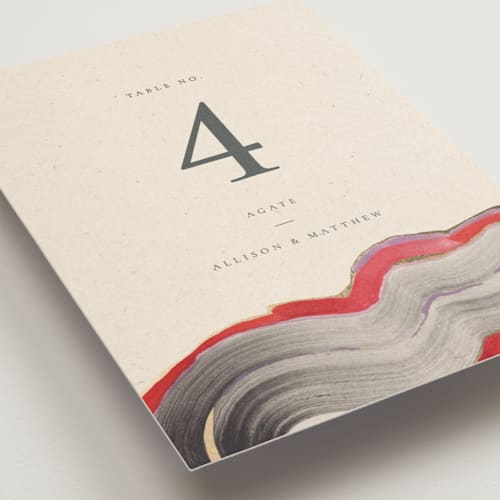 This is a gem table numbers with foil pressed by Sumak Studio called agate printing on doublethick in standard