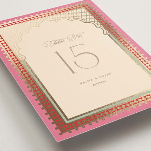 This is a carnation table numbers with foil pressed by Creo Study called mandapam printing on doublethick in standard