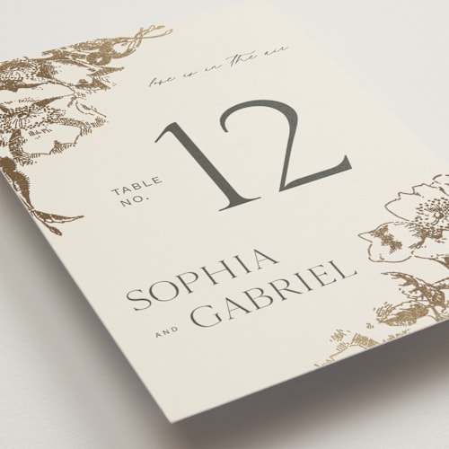 This is a hope floats table numbers with foil pressed by Design Lotus called mon amour printing on doublethick in standard