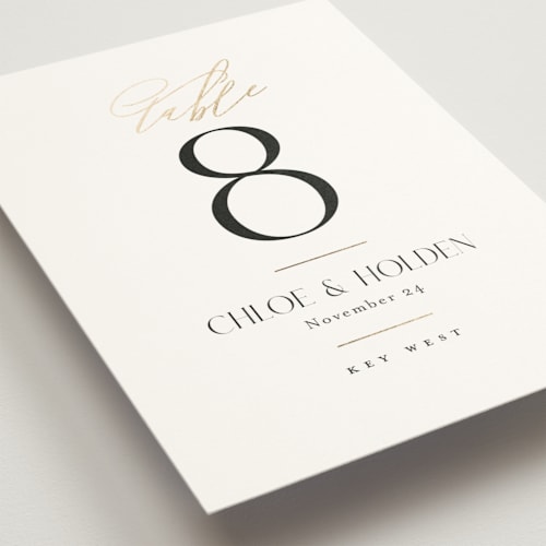 This is a sugar table numbers with foil pressed by Jessica Williams called idyllic printing on doublethick in standard