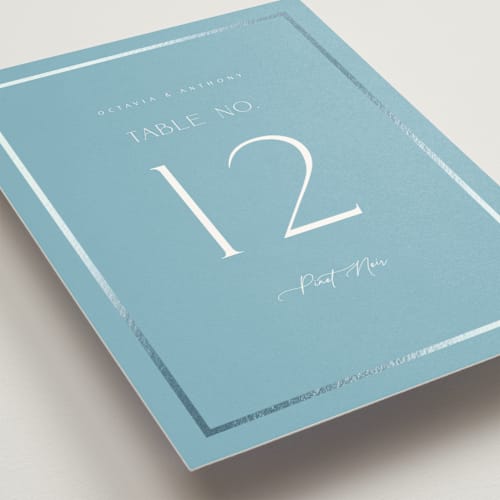 This is a sky table numbers with foil pressed by Nicole Walsh called regal printing on doublethick in standard