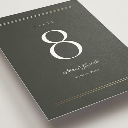 This is a olive table numbers with foil pressed by Stacey Meacham called perfect pair printing on doublethick in standard