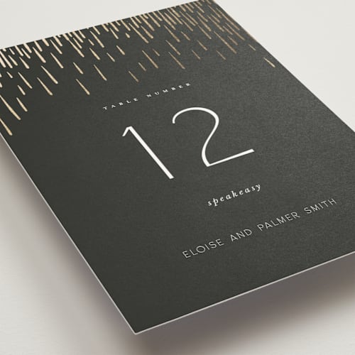 This is a midnight table numbers with foil pressed by Leah Bisch called fringe printing on doublethick in standard