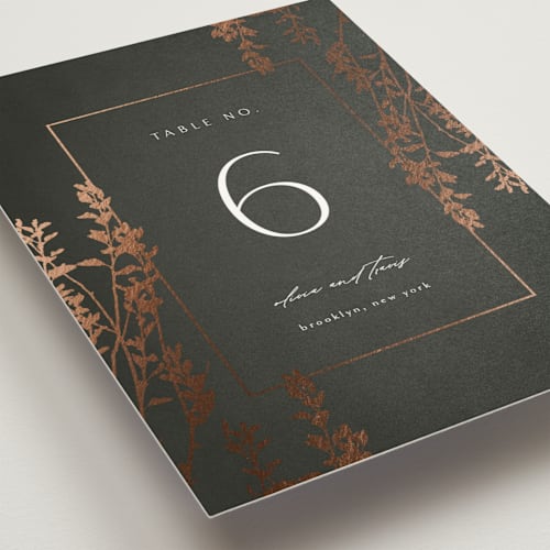 This is a ivy table numbers with foil pressed by Kelly Schmidt called quince printing on doublethick in standard