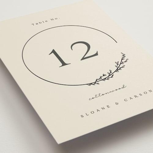 This is a almond table numbers with foil pressed by Brianne Larsen called branched printing on doublethick in standard