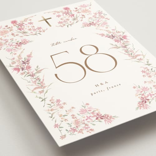 This is a spring table numbers with foil pressed by Phrosné Barwood called meadow cross printing on doublethick in standard