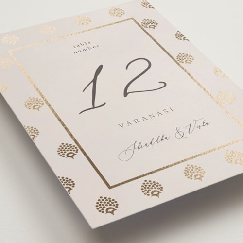 This is a celestial table numbers with foil pressed by Deynaaz Daraei called shraddha printing on doublethick in standard