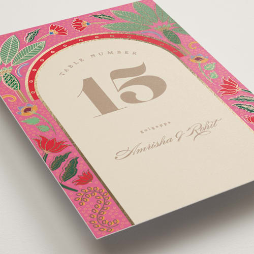 This is a pistachio table numbers with foil pressed by Creo Study called indian garden printing on doublethick in standard