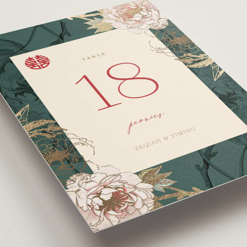 This is a evergreen table numbers with foil pressed by fatfatin called auspicious peonies printing on doublethick in standard