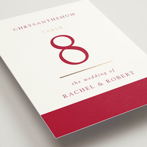 This is a ruby table numbers with foil pressed by Janean Hinger called double peony printing on doublethick in standard