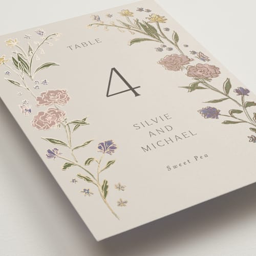 This is a petal table numbers with foil pressed by Nicoletta Savod called parisian garden printing on doublethick in standard