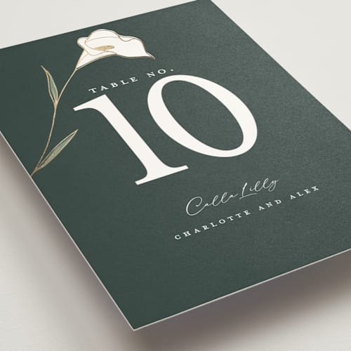 This is a forest table numbers with foil pressed by Stacey Meacham called elegant lillies printing on doublethick in standard