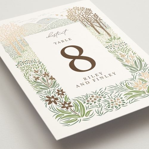 This is a forest table numbers with foil pressed by Paper Sun Studio called in the country printing on doublethick in standard
