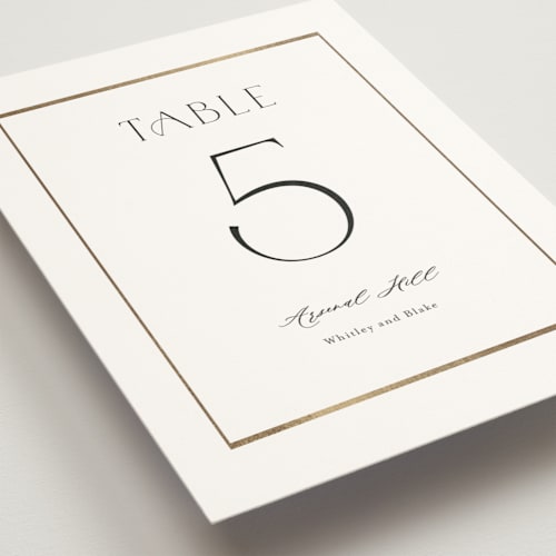 This is a cotton table numbers with foil pressed by Stacey Meacham called luster printing on doublethick in standard