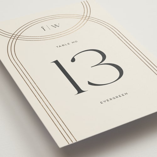 This is a chiffon table numbers with foil pressed by Amy Payne called curves printing on doublethick in standard