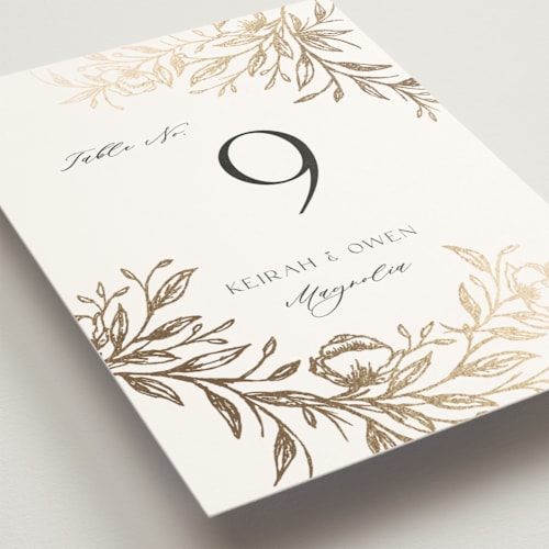 This is a pearl table numbers with foil pressed by Melanie Kosuge called keirah printing on doublethick in standard