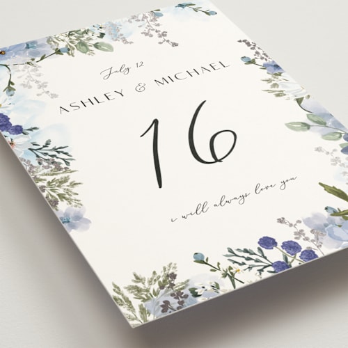 This is a serenity table numbers with foil pressed by Susan Moyal called layered florals printing on doublethick in standard