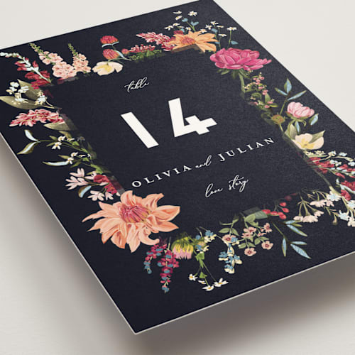 This is a twilight table numbers with foil pressed by Susan Moyal called lush printing on doublethick in standard