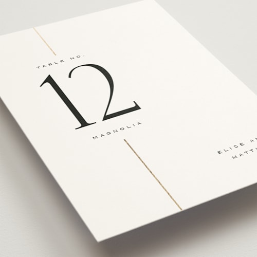 This is a silk table numbers with foil pressed by Laura Hankins called linear printing on doublethick in standard